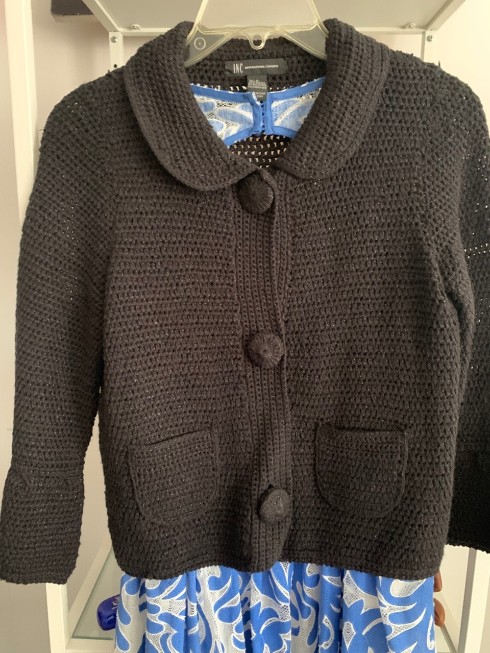 INC Black Sweater with Metallic Thread Cardigan Jacket, Sz S